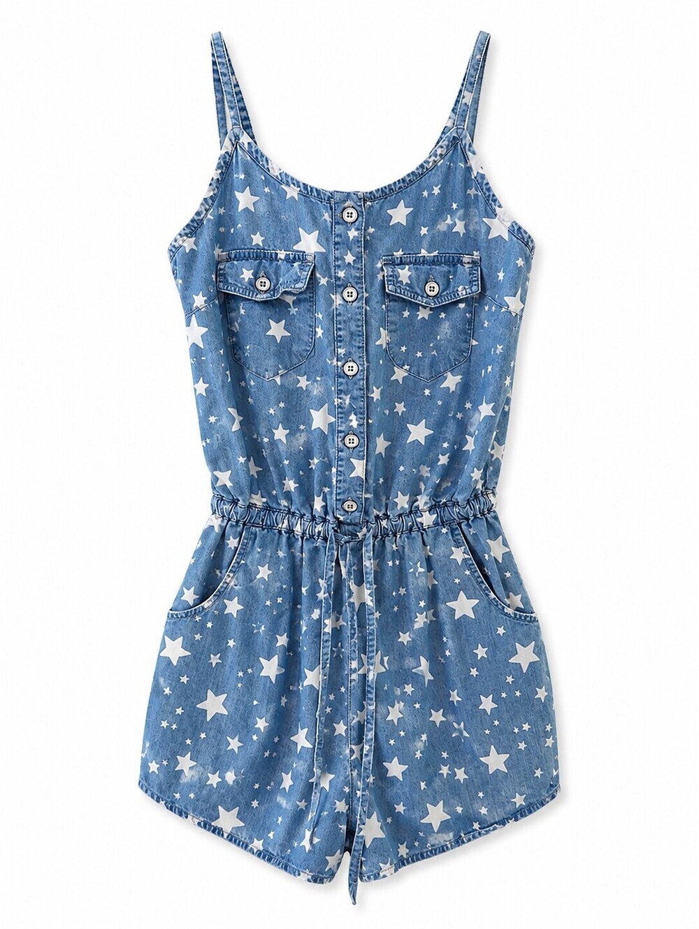 American Rag Star Print Denim Romper, Size Small